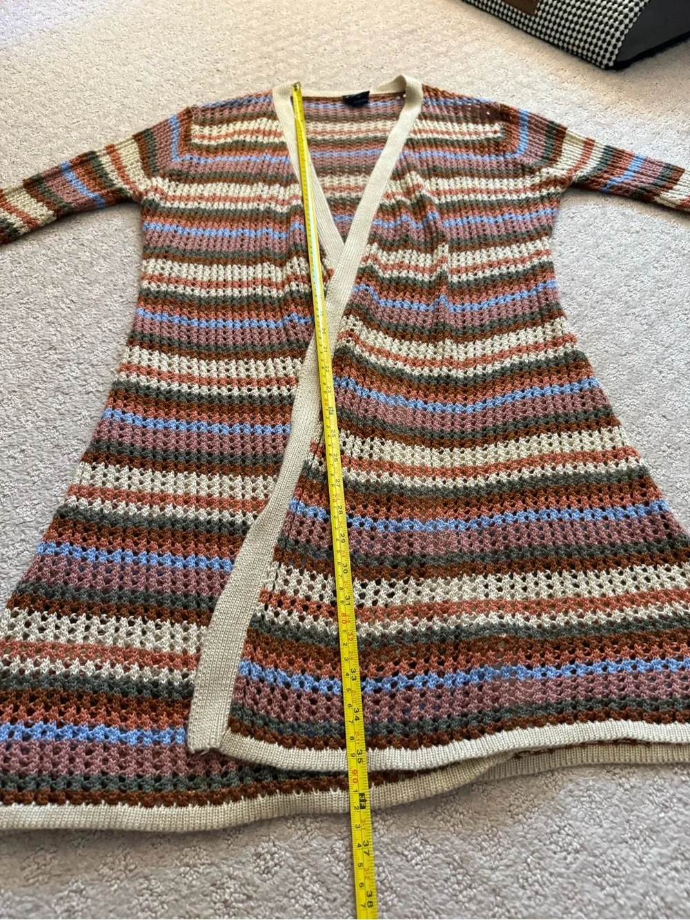 Striped Open Knit Cardigan Boho Longline Bohemian Cottagecore Hippie 1X